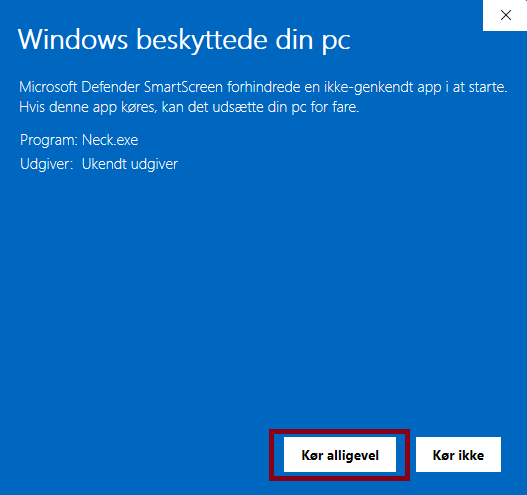 Windows SmartScreen med Flere oplysninger markeret